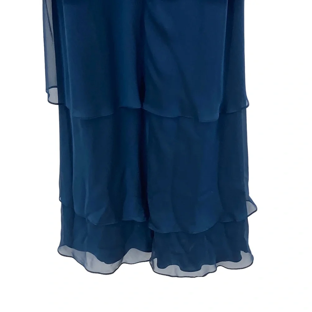*Adrianna Papell Occ 6 Teal chiffon Ruffled Gown Flutter Sleeves Beaded Detail - Picture 9 of 12